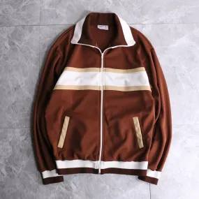70's brown x white built-up neckline track jacket