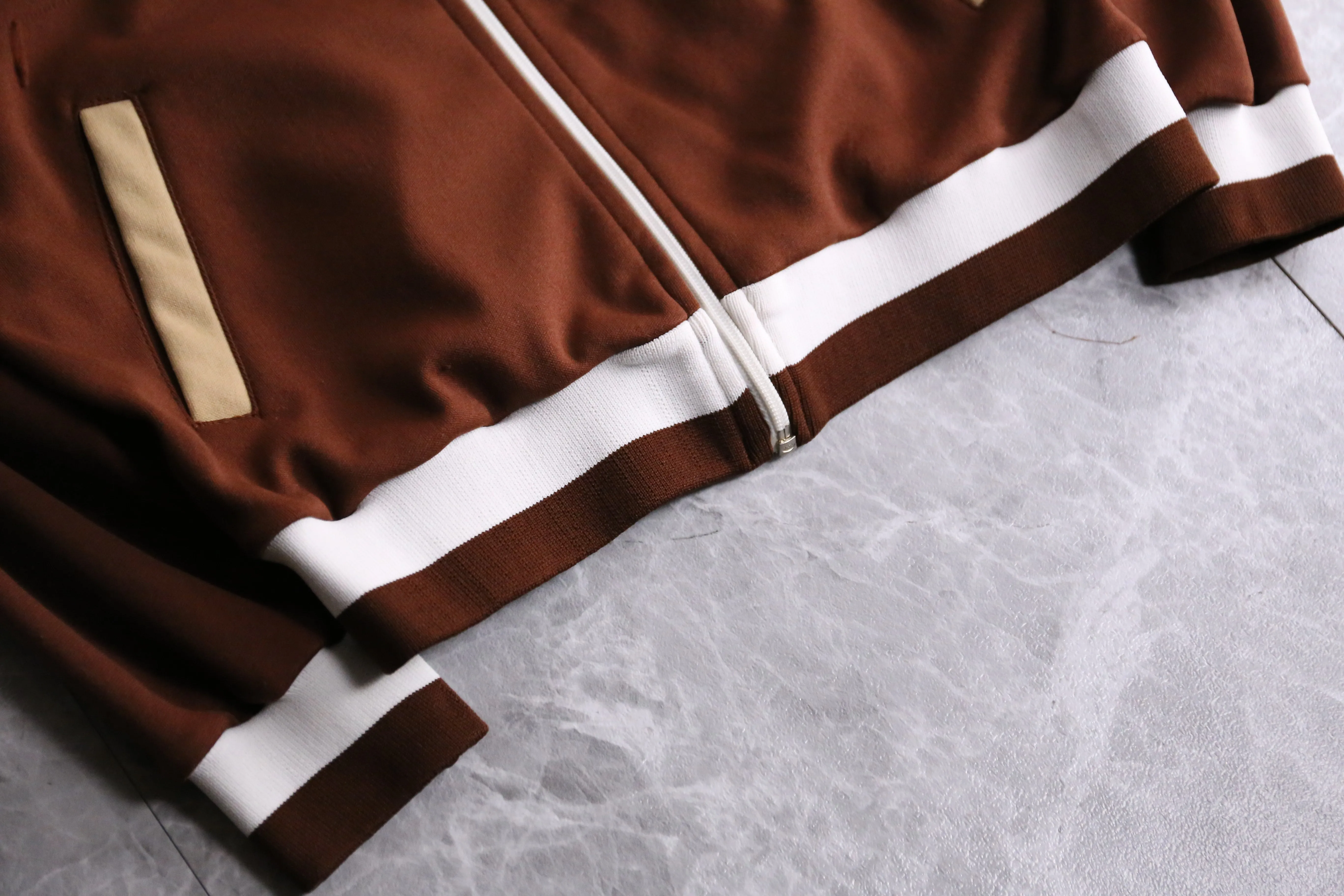 70's brown x white built-up neckline track jacket