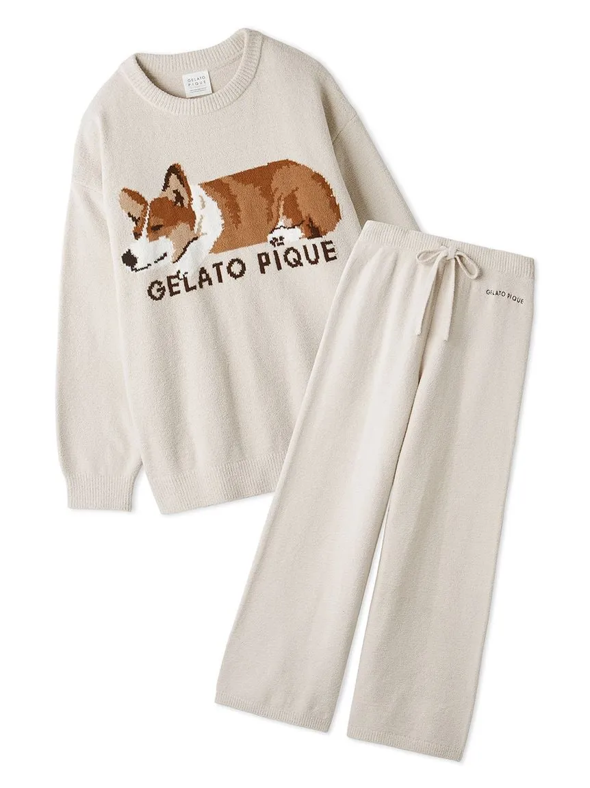 Air Moco SLEEPING DOG Jacquard Pullover Sweater & Lounge Pants SET