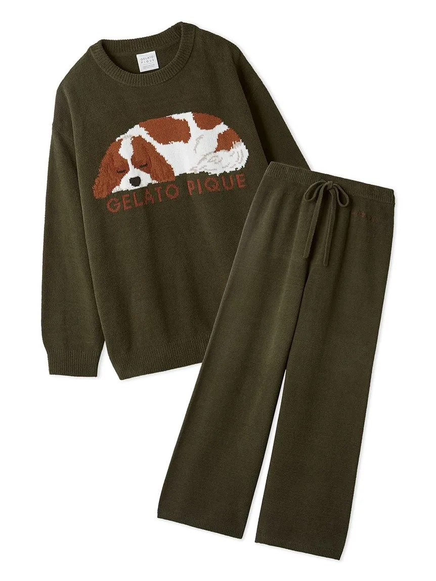 Air Moco SLEEPING DOG Jacquard Pullover Sweater & Lounge Pants SET