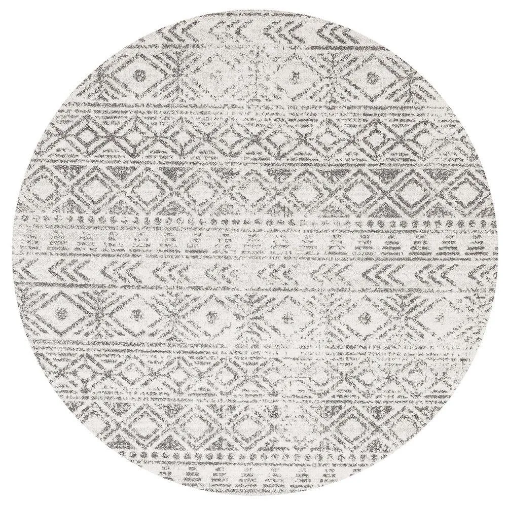 Aladdin Aliya White Grey Rustic Round Rug