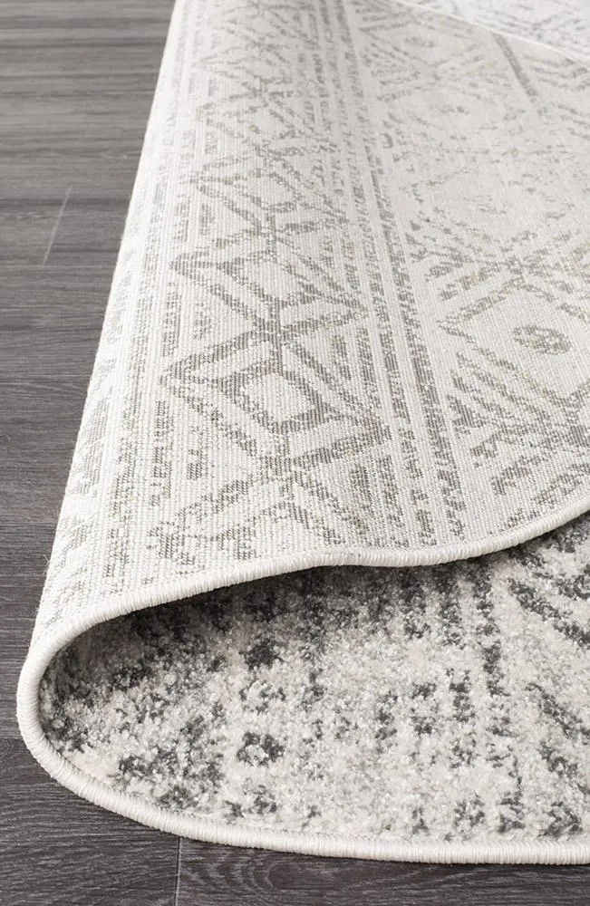 Aladdin Aliya White Grey Rustic Round Rug