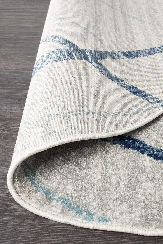Aladdin Jabir White Blue Contemporary Round Rug