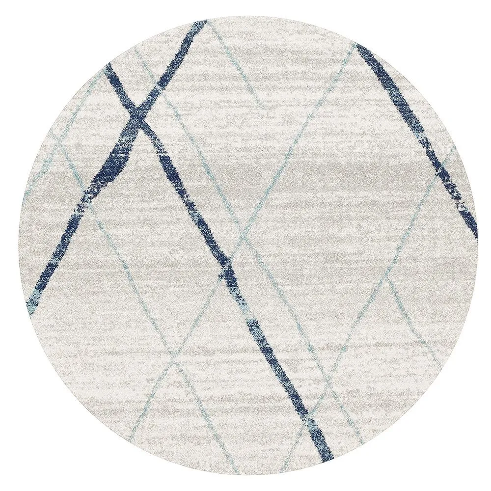 Aladdin Jabir White Blue Contemporary Round Rug
