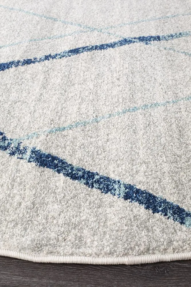 Aladdin Jabir White Blue Contemporary Round Rug