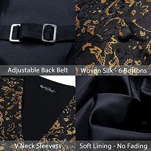 Barry.Wang Mens Blue Vest Paisley Flower Formal/Leisure Silk Waistcoat Tie Set 5PCS Wedding Tuxedo