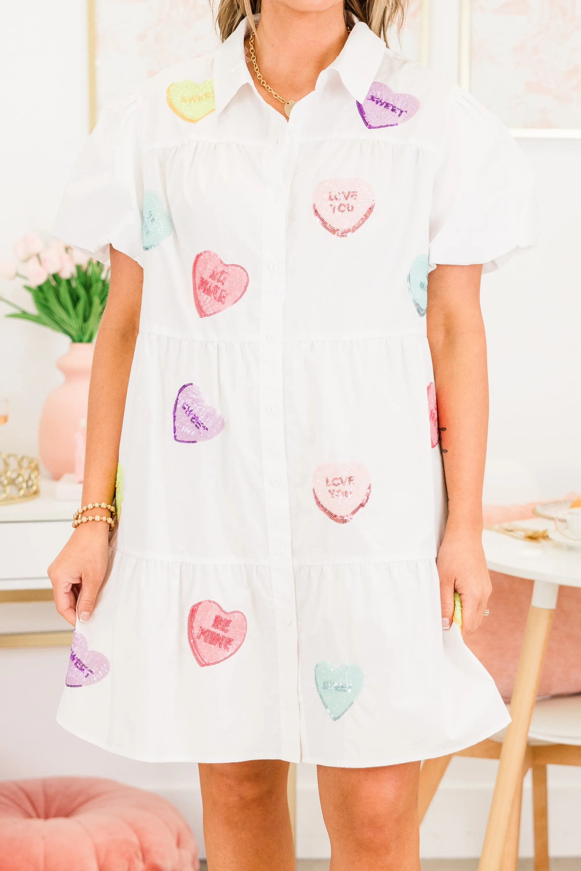 Candy Hearts Crush Dress, White