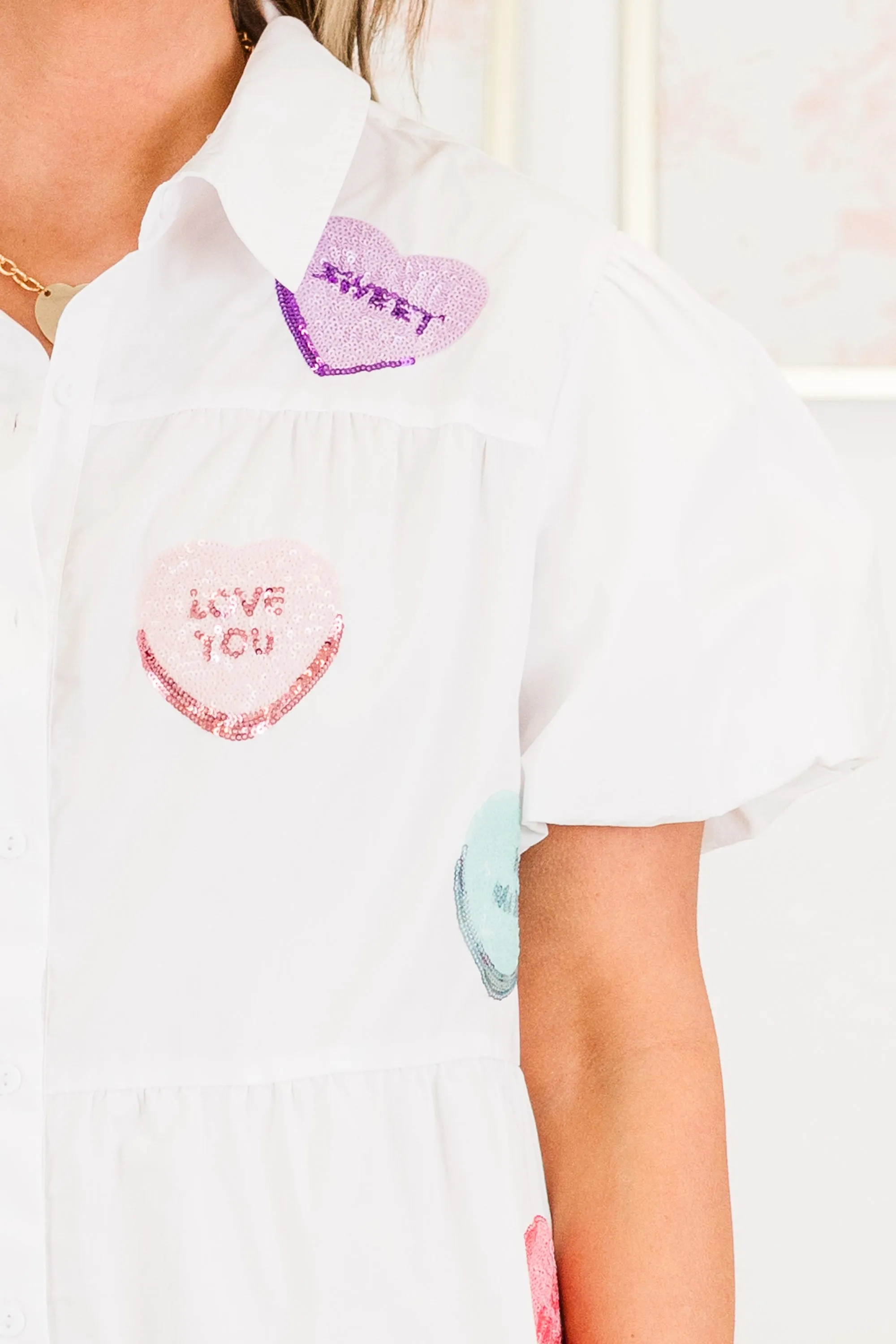 Candy Hearts Crush Dress, White