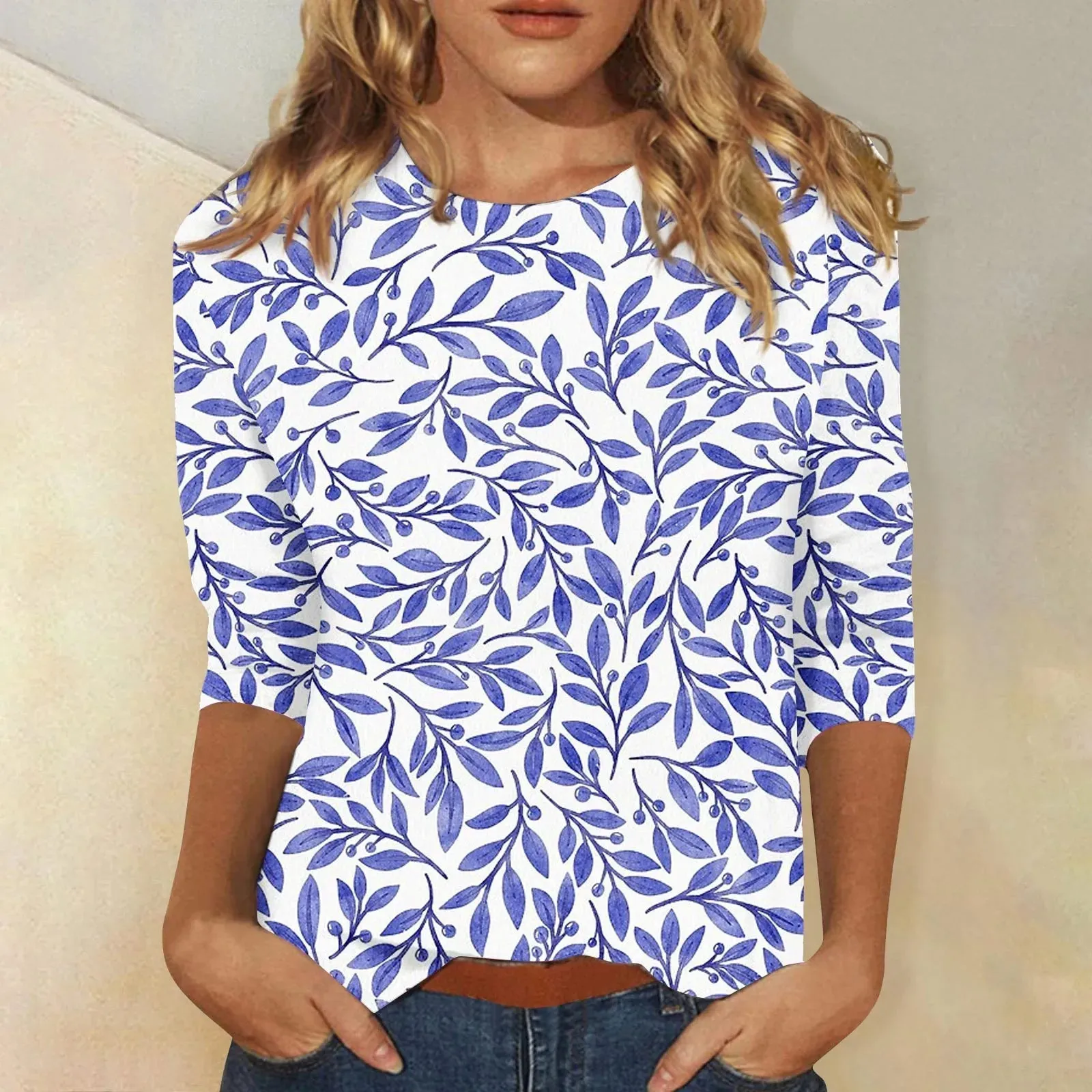 Casual 3/4 Sleeve Floral Print Galore Pullover Top