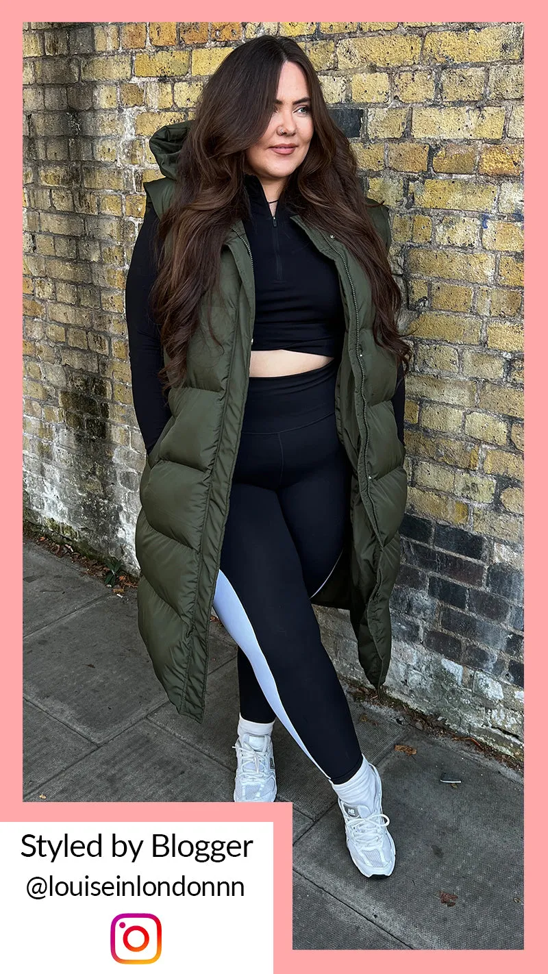 CurveWow Hooded Longline Gilet Khaki