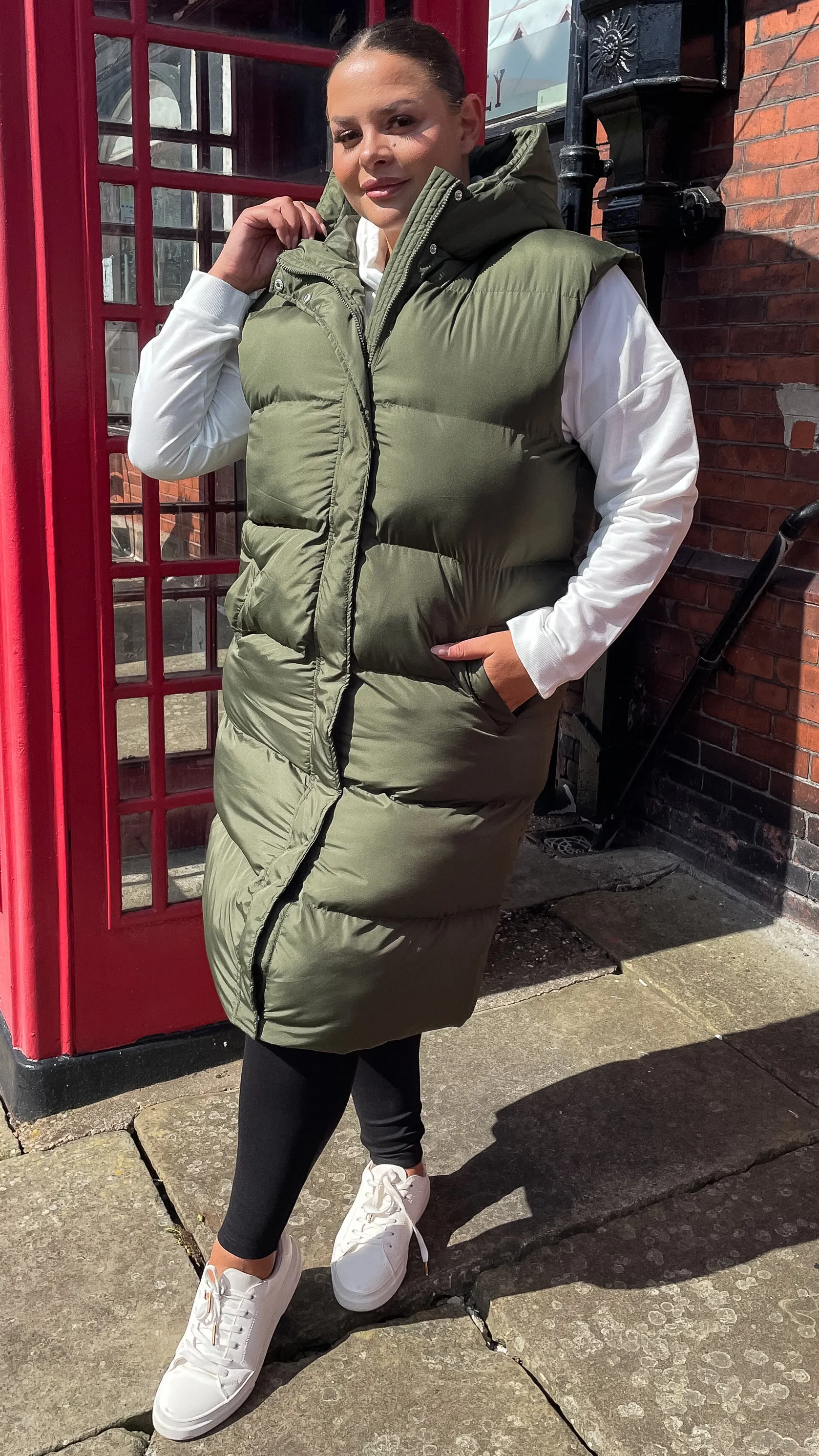 CurveWow Hooded Longline Gilet Khaki