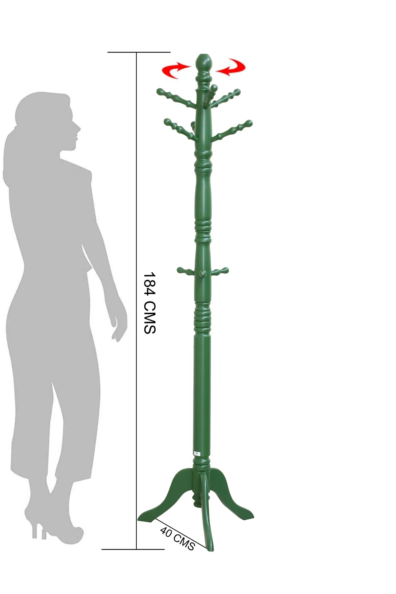 Easy Coat Hanger 188 SERIES Standing,Free standing : Entryway Coat Rack, wooden Coat Hat Rack Tree Stand Hanger Organizer for Jacket, Purse, Scarf Rack, Umbrella and long dress (Green)