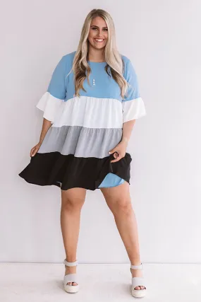 Frills and Thrills Babydoll Dress in Airy Blue Curves