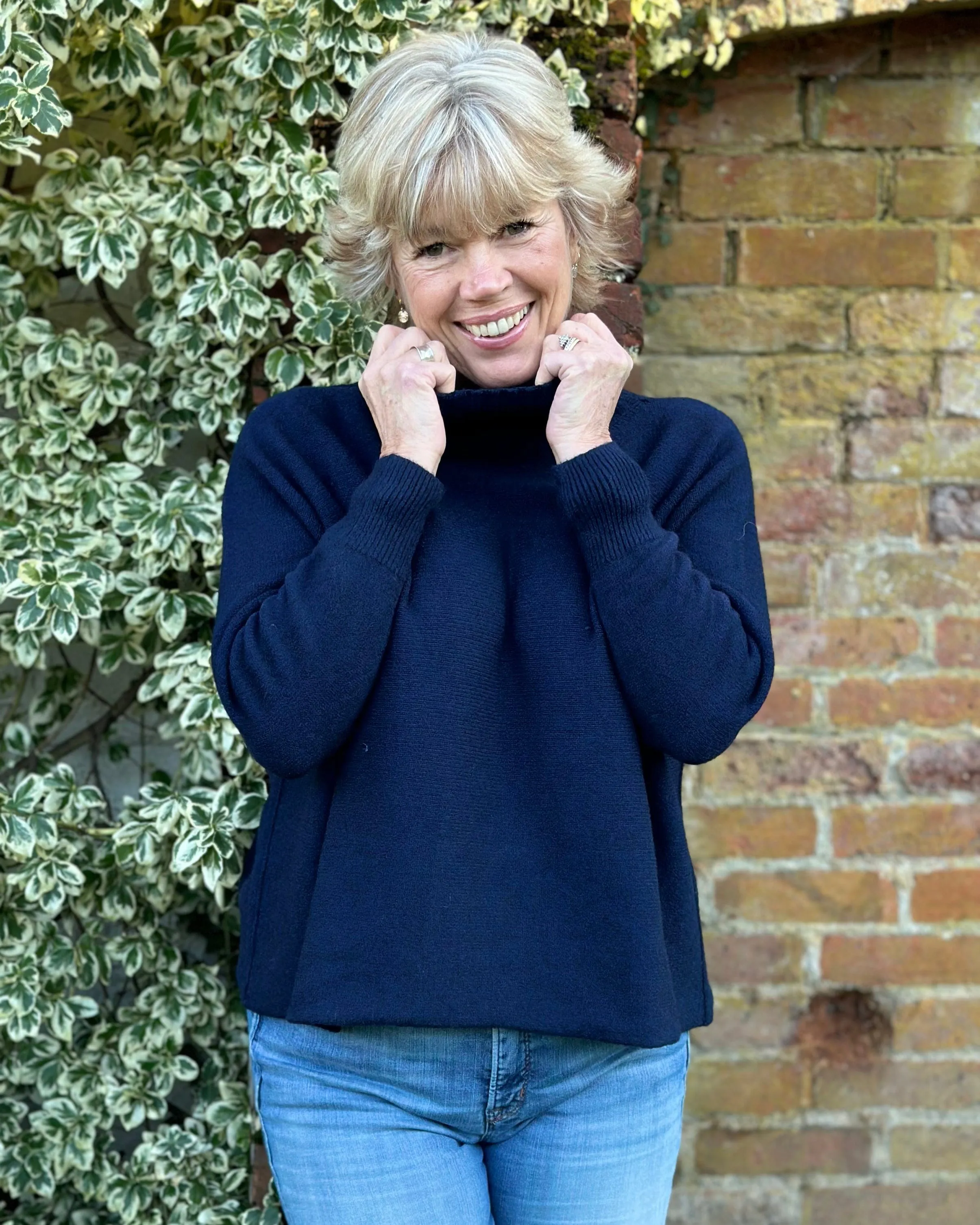 Funnel Neck Soft Knit Long Sleeve Jumper - Navy