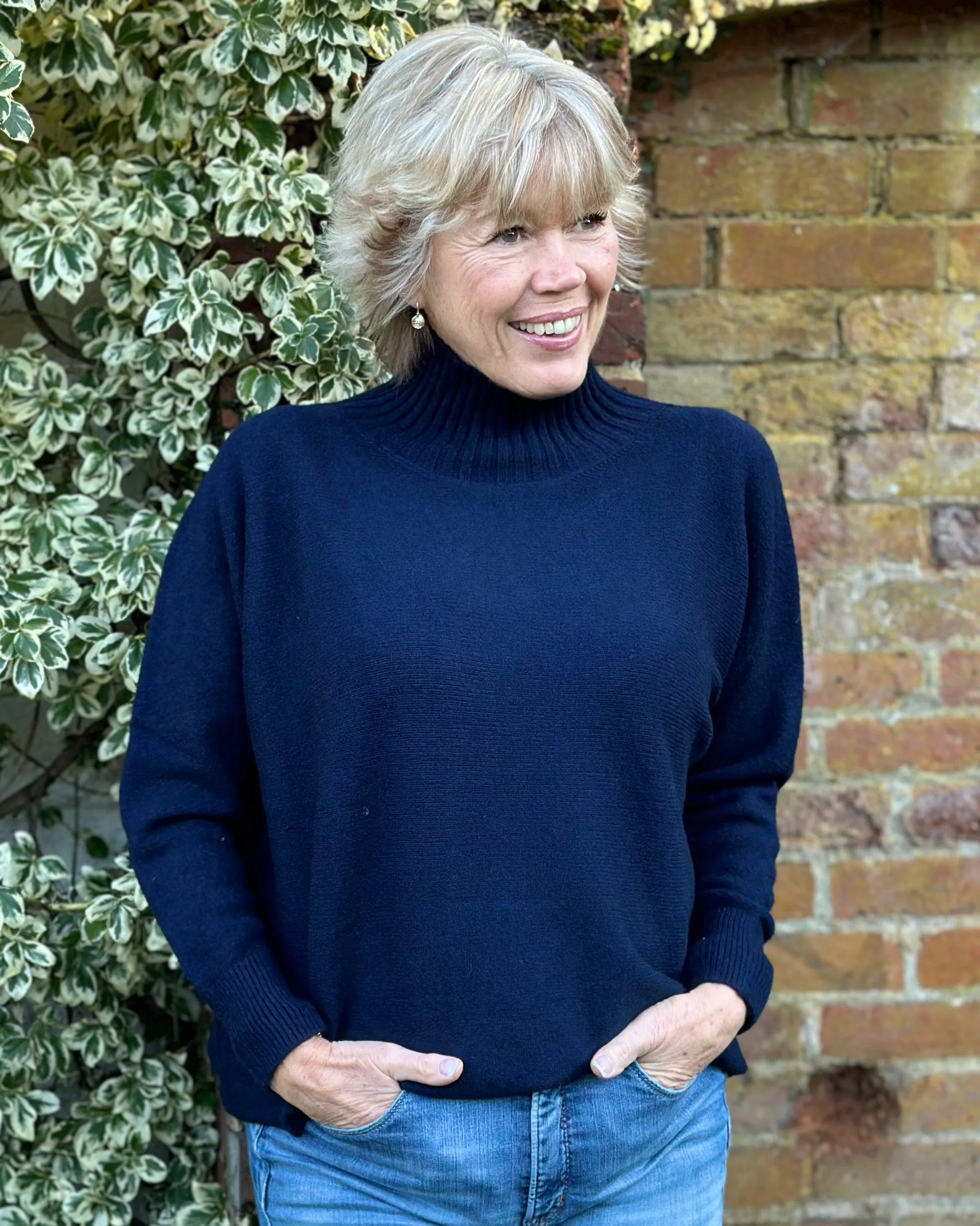 Funnel Neck Soft Knit Long Sleeve Jumper - Navy