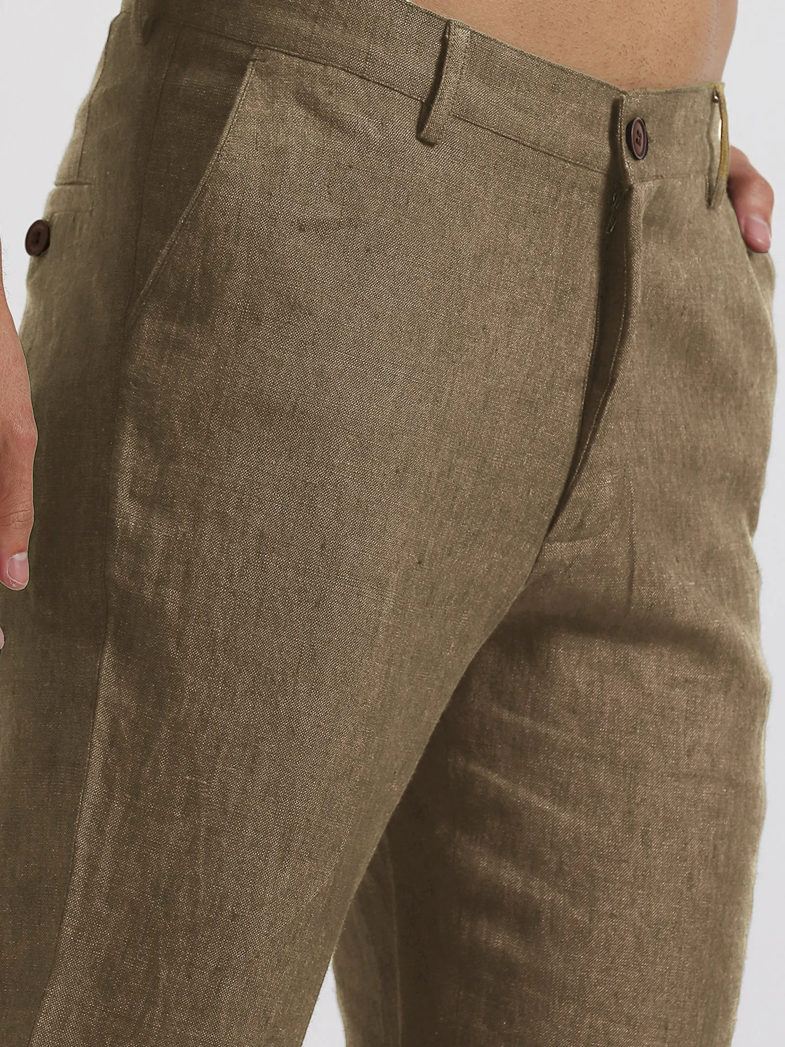 Ian Pure Linen Trousers - Light Hazelnut Brown