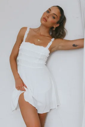 Illia Frill Trim Textured Dress White