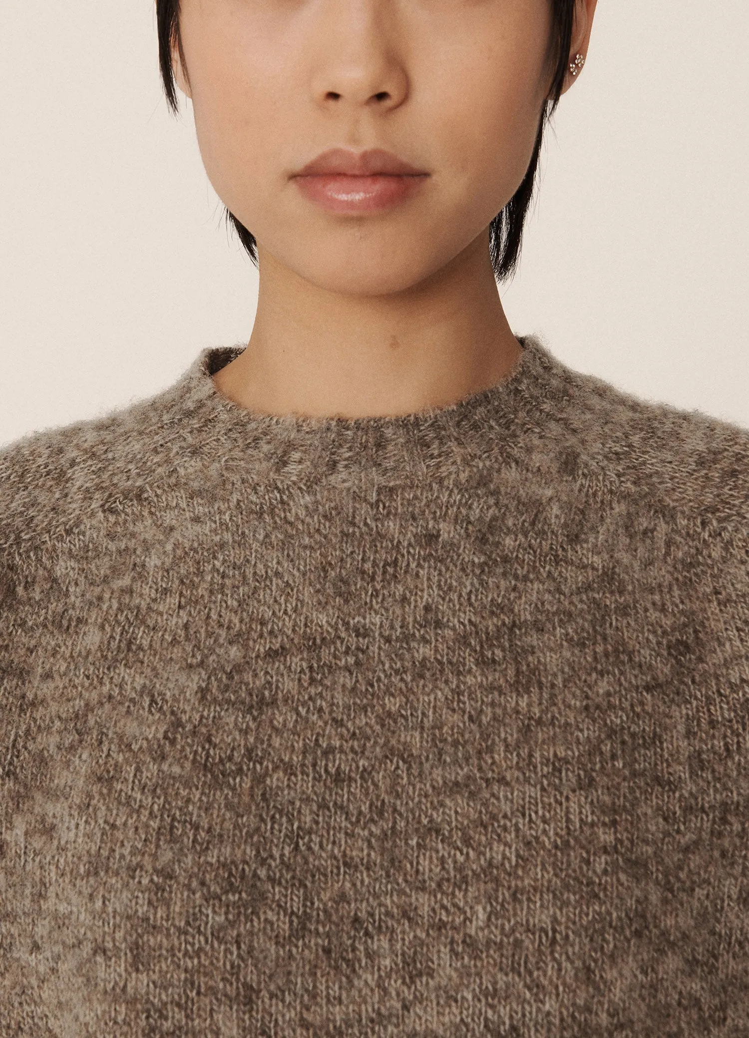 Jets Lambswool Crewneck  - Light Brown Marl