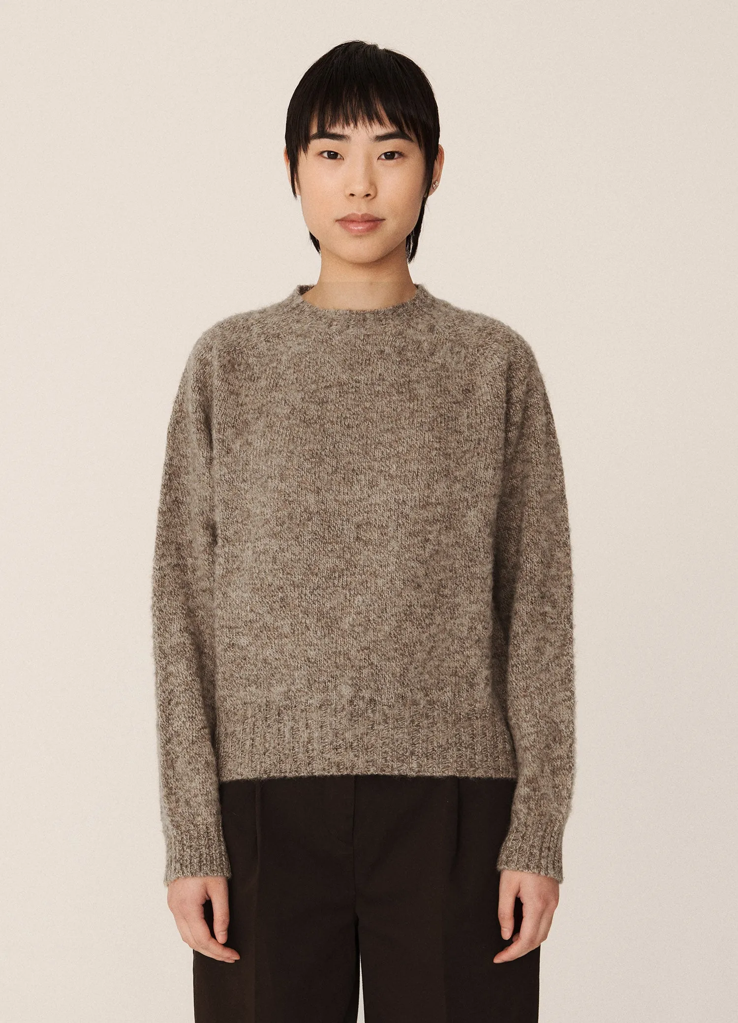 Jets Lambswool Crewneck  - Light Brown Marl
