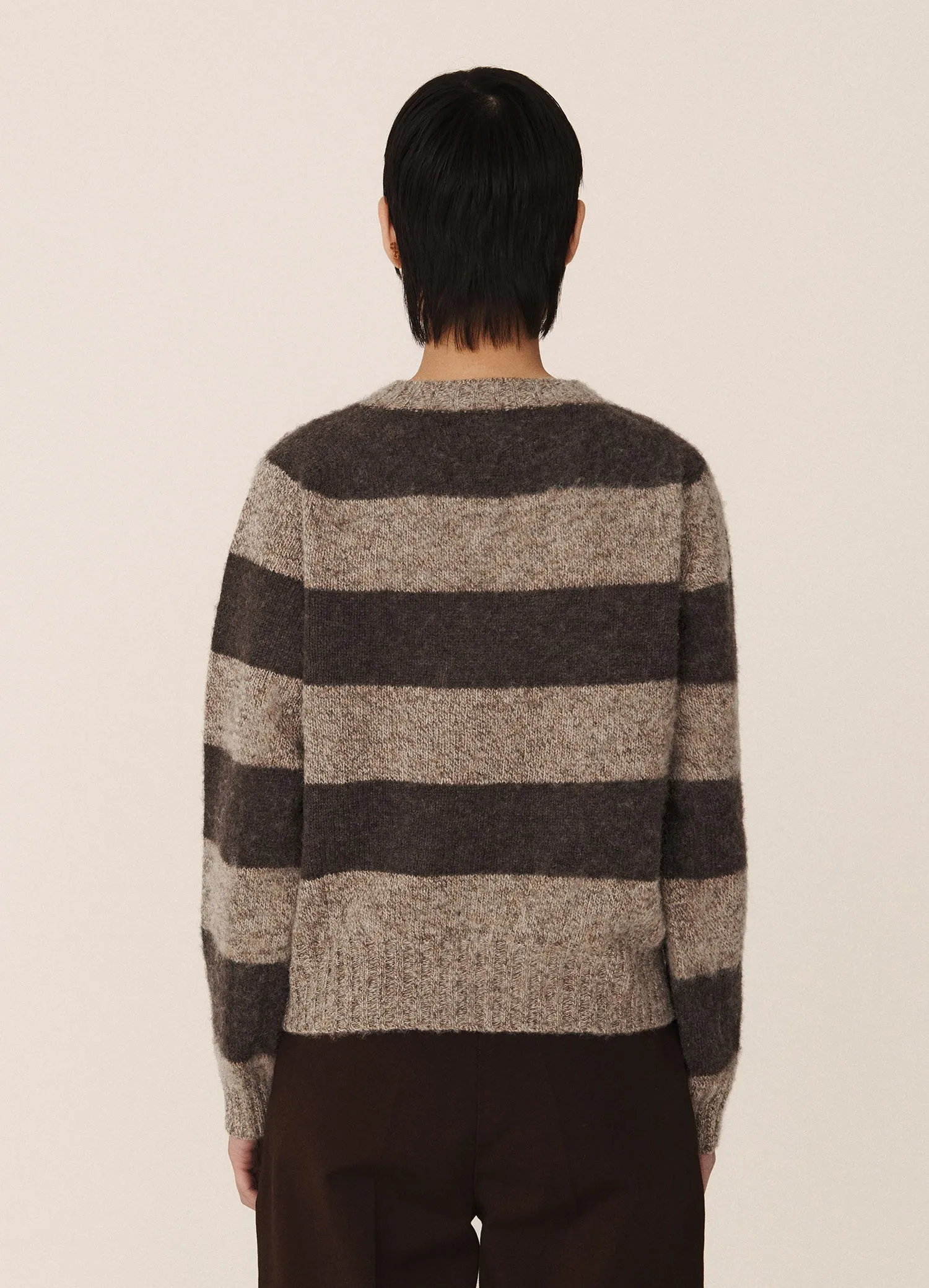 Jets Stripe Lambswool Crewneck - Brown/Light Brown