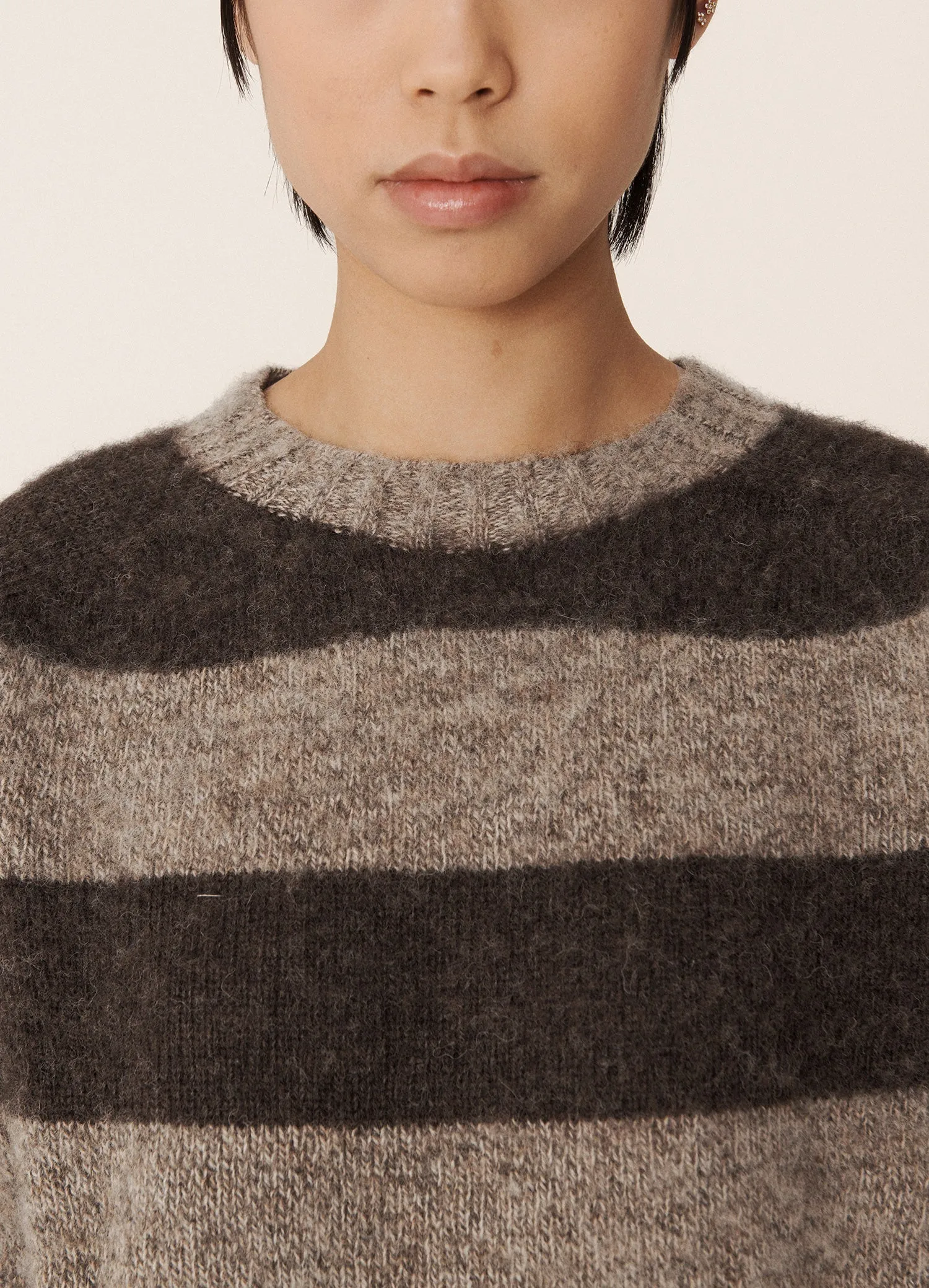 Jets Stripe Lambswool Crewneck - Brown/Light Brown
