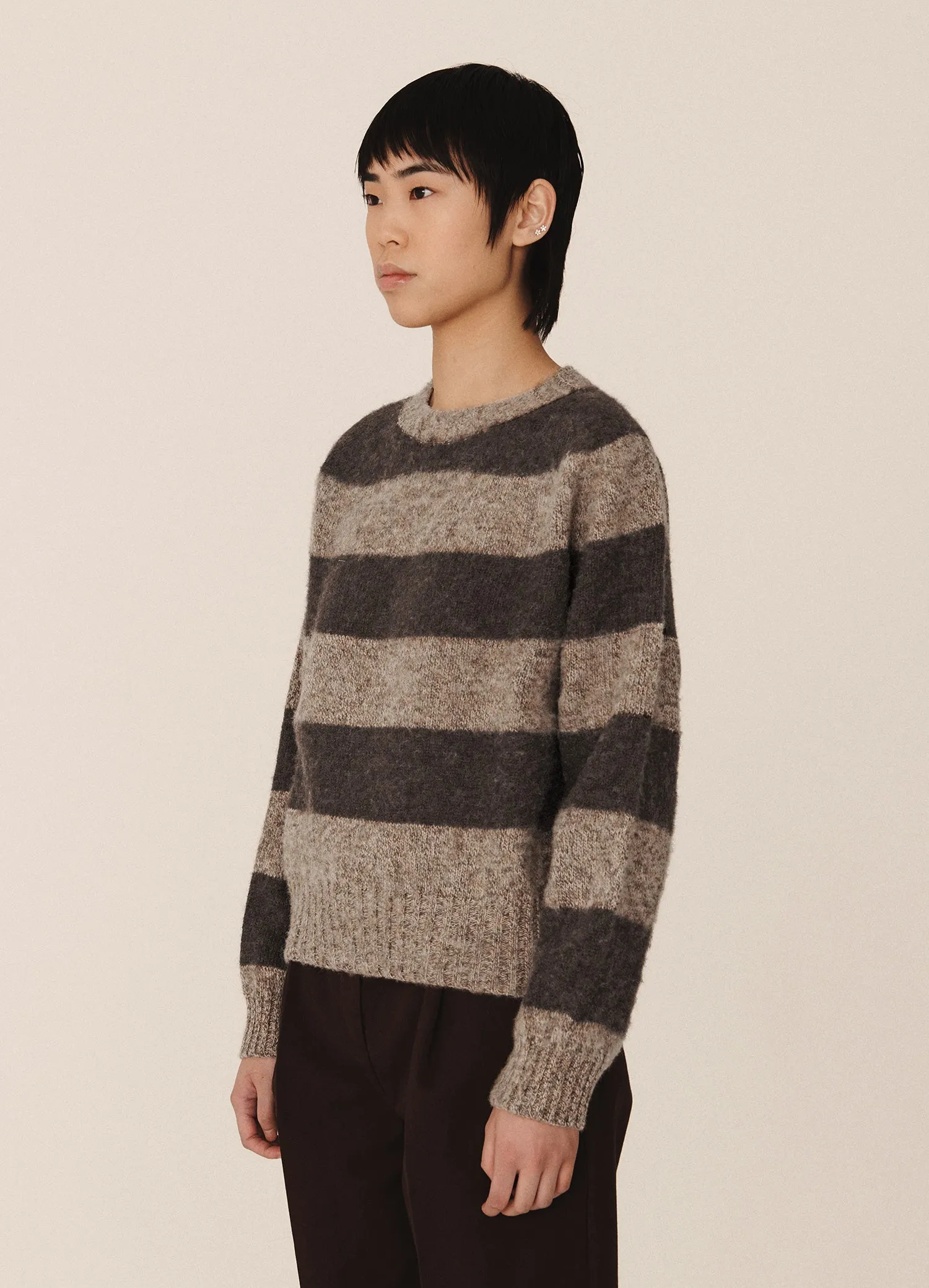 Jets Stripe Lambswool Crewneck - Brown/Light Brown