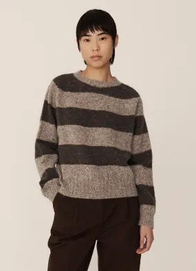 Jets Stripe Lambswool Crewneck - Brown/Light Brown