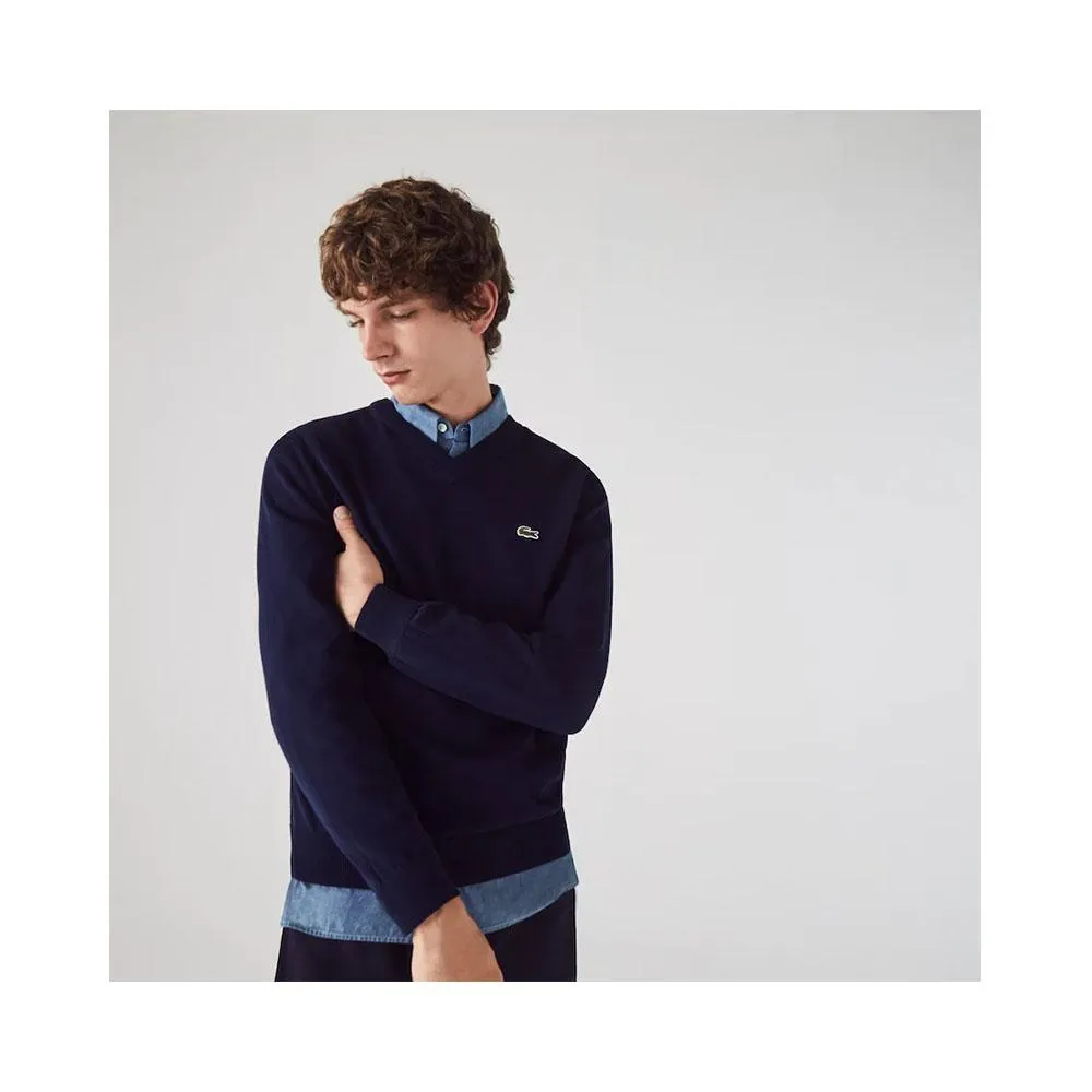 Lacoste Men's V-neck Organic Cotton Sweater Navy Blue AH1951 166