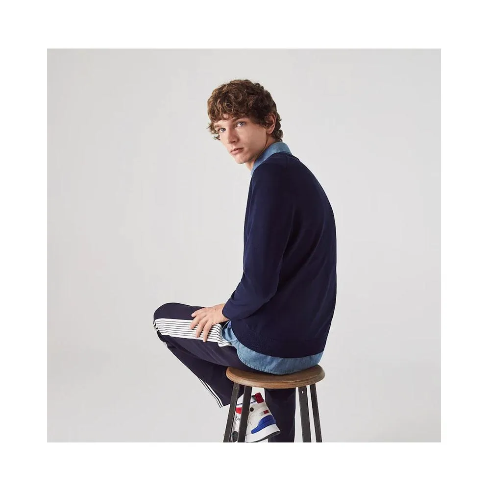 Lacoste Men's V-neck Organic Cotton Sweater Navy Blue AH1951 166