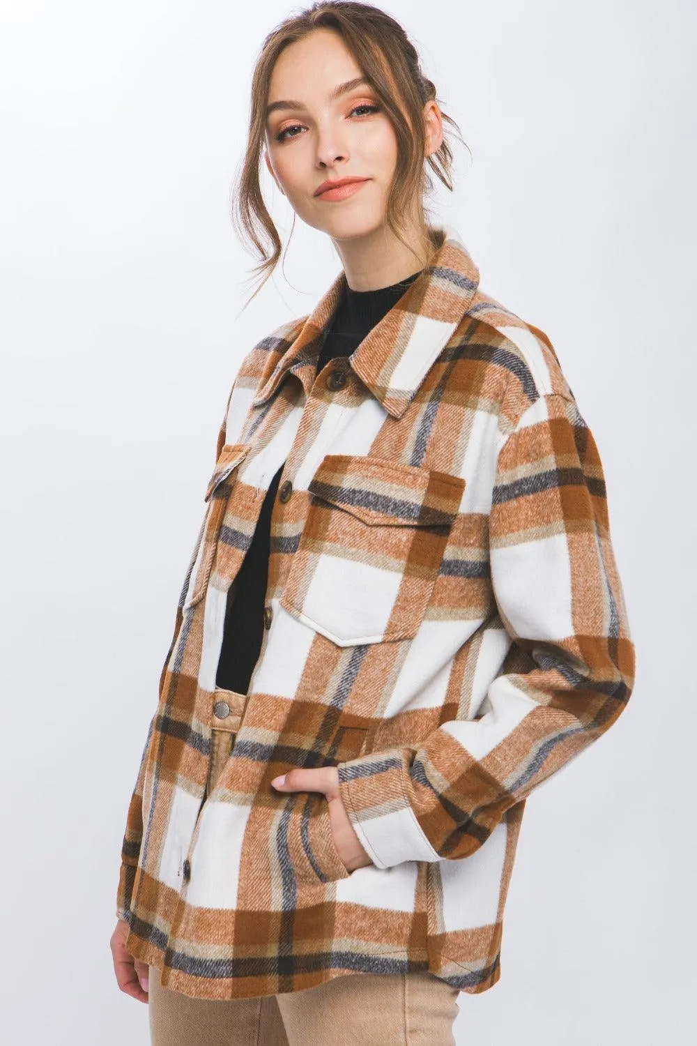Love Tree Shacket USA Stock Plaid Button Up Long Sleeve Outwear