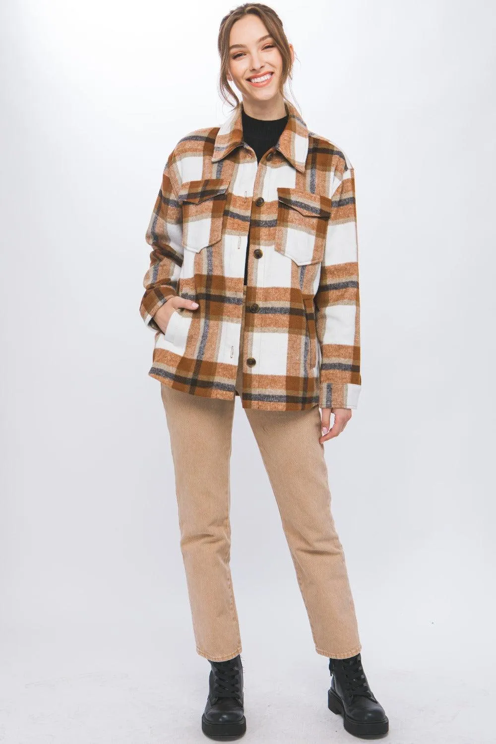 Love Tree Shacket USA Stock Plaid Button Up Long Sleeve Outwear