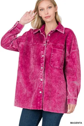 Magenta Oversized Premium Vintage Washed Corduroy Shacket
