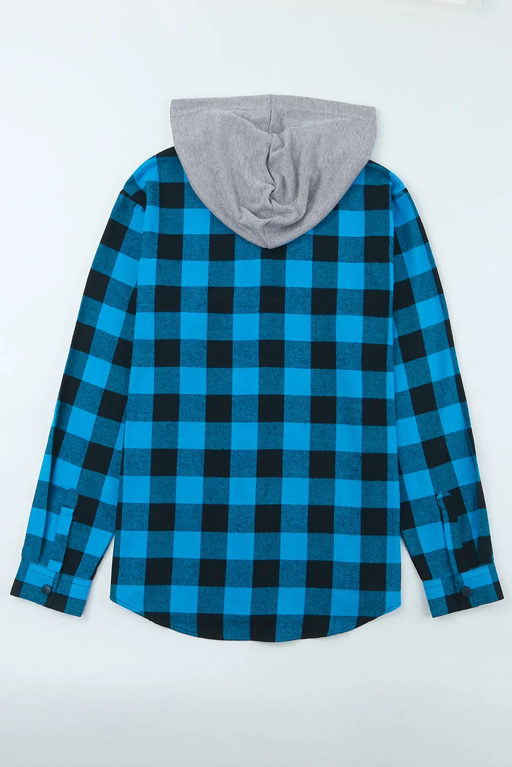Mens Plaid Printed Drawstring Hooded Shacket