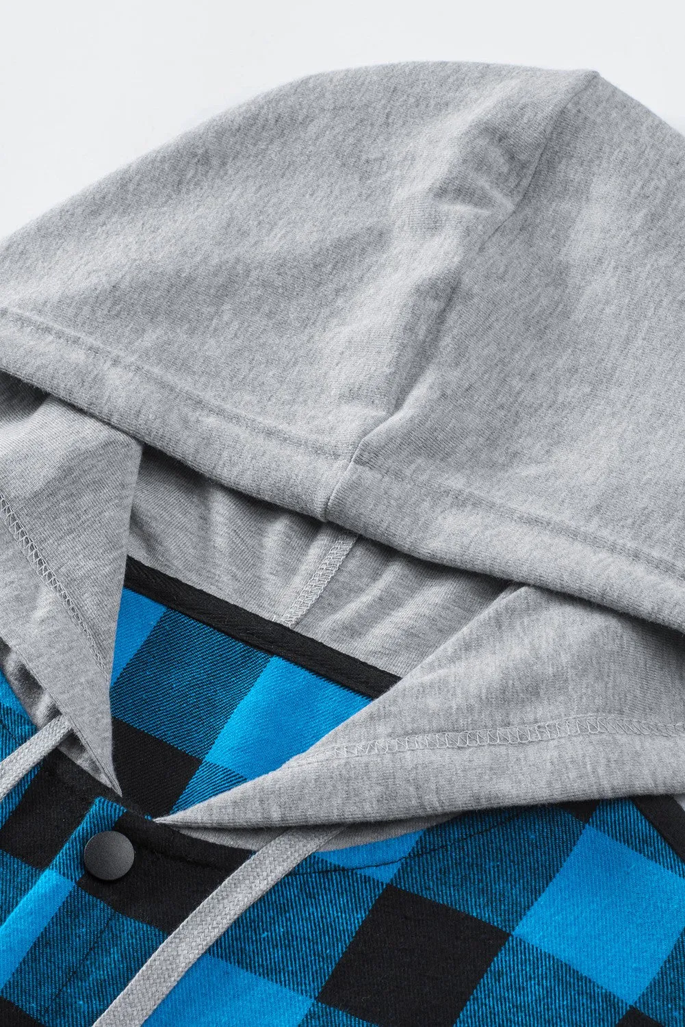Mens Plaid Printed Drawstring Hooded Shacket