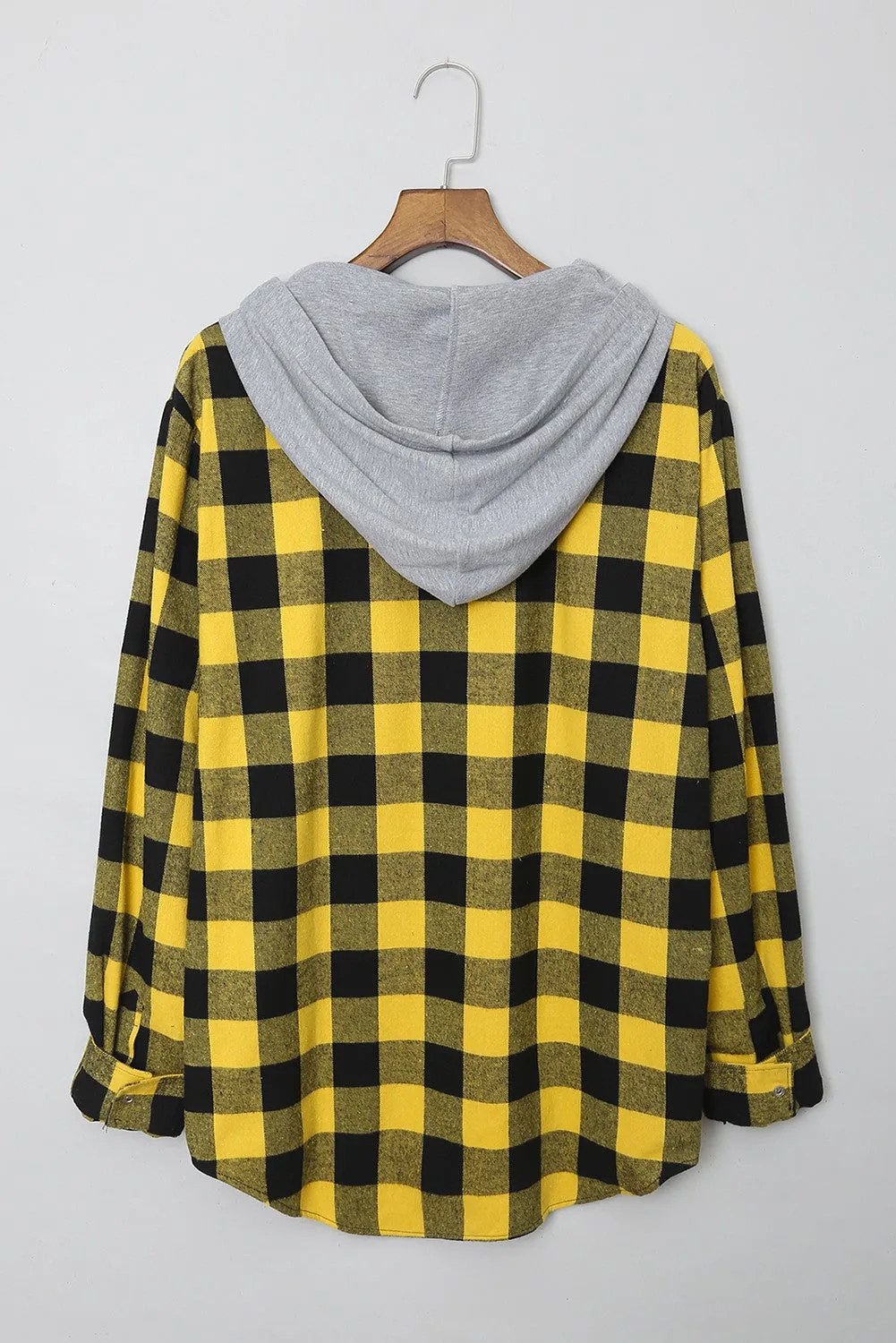 Mens Plaid Printed Drawstring Hooded Shacket