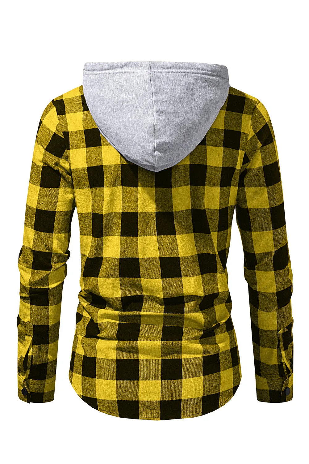 Mens Plaid Printed Drawstring Hooded Shacket