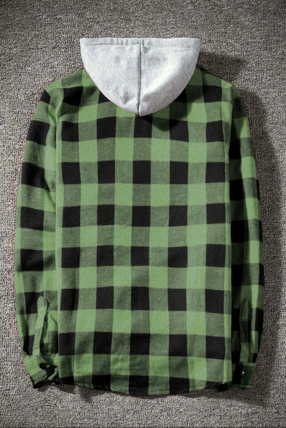 Mens Plaid Printed Drawstring Hooded Shacket