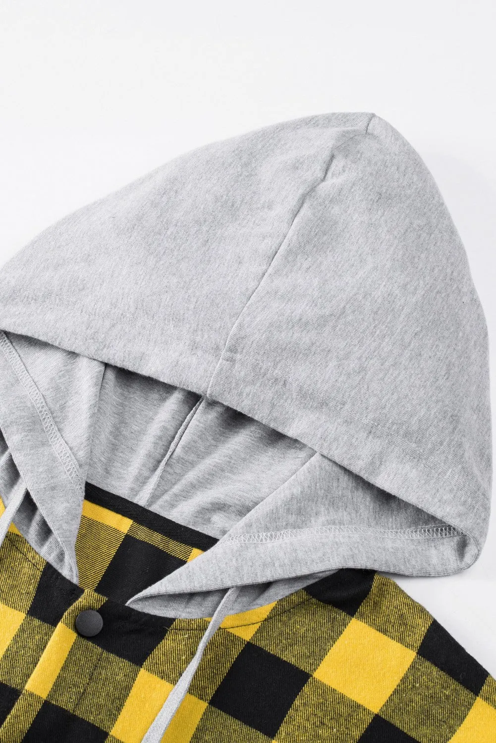 Mens Plaid Printed Drawstring Hooded Shacket