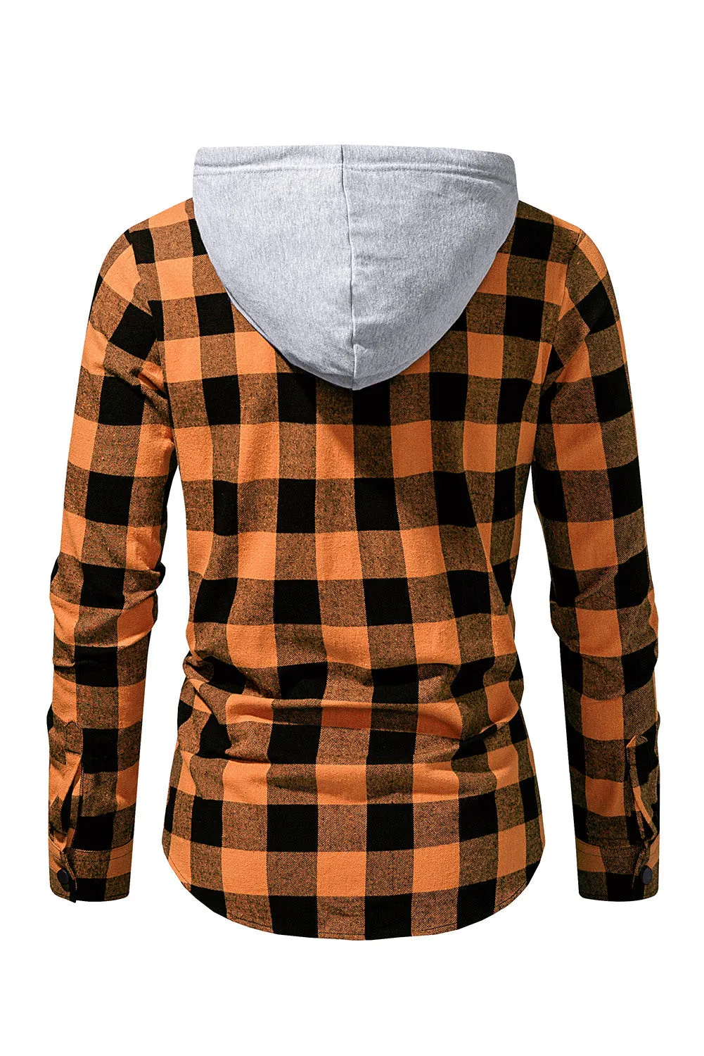 Mens Plaid Printed Drawstring Hooded Shacket