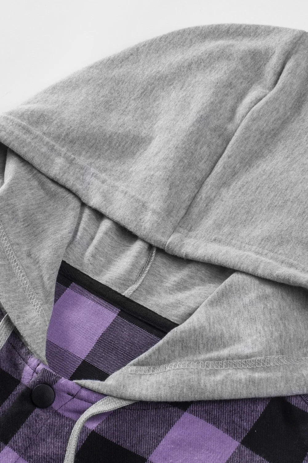 Mens Plaid Printed Drawstring Hooded Shacket