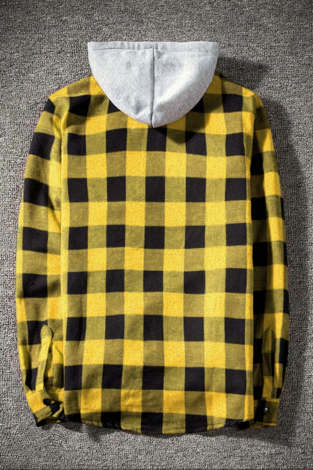 Mens Plaid Printed Drawstring Hooded Shacket