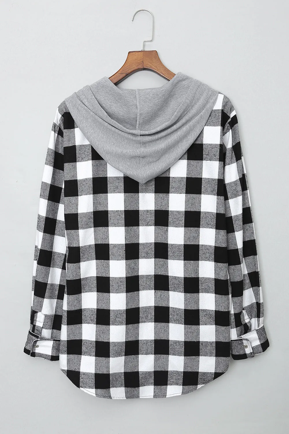 Mens Plaid Printed Drawstring Hooded Shacket