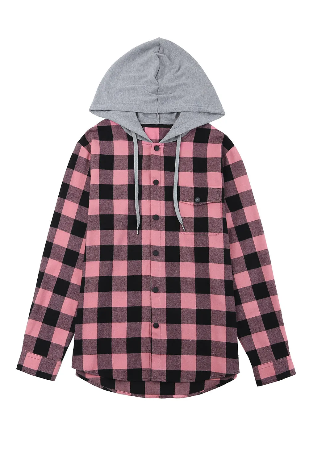 Mens Plaid Printed Drawstring Hooded Shacket