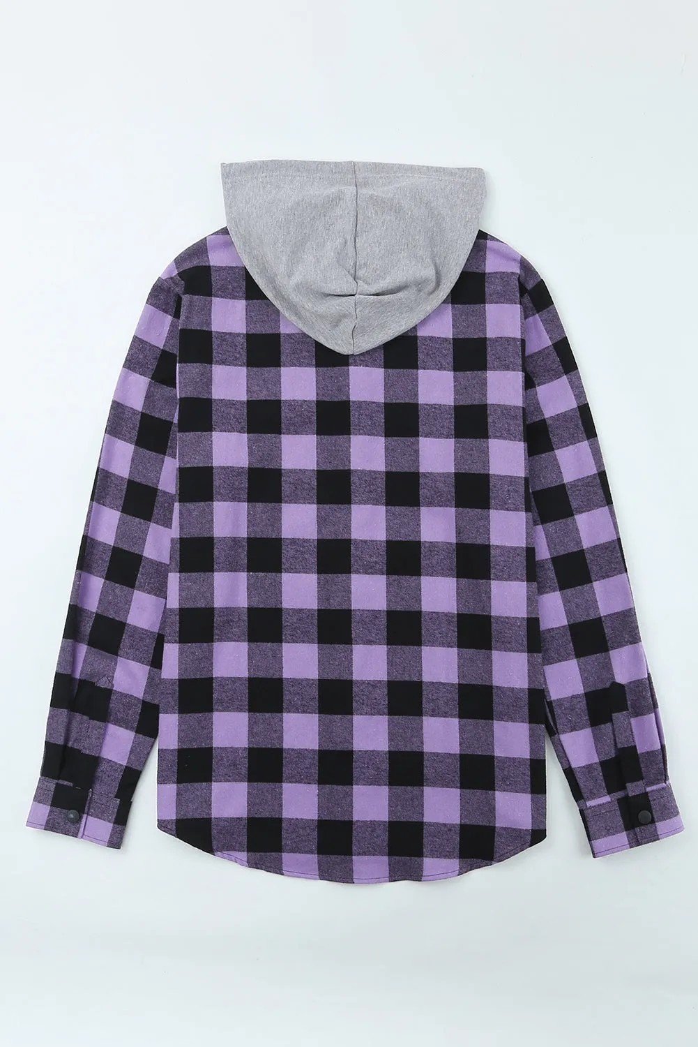 Mens Plaid Printed Drawstring Hooded Shacket