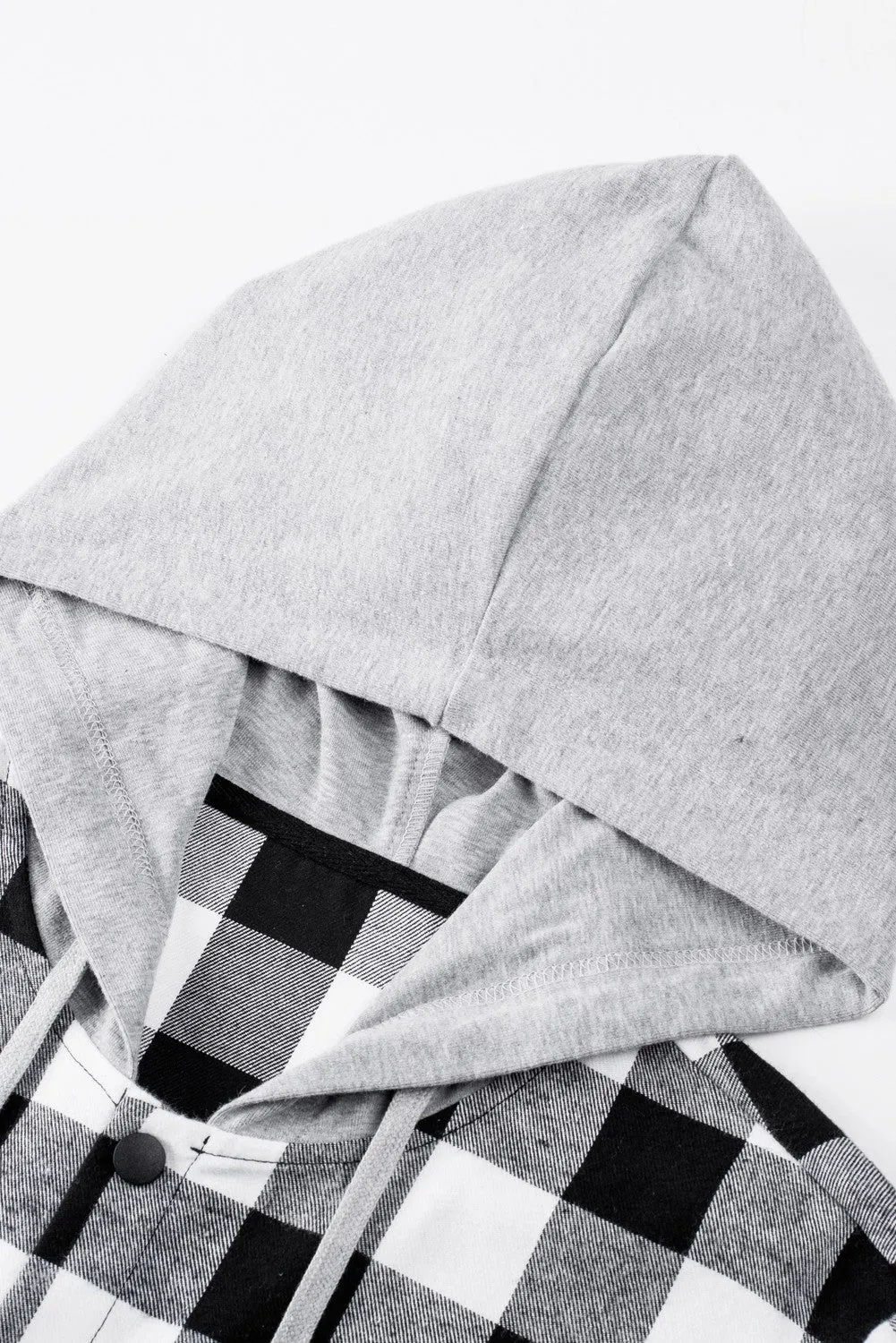Mens Plaid Printed Drawstring Hooded Shacket