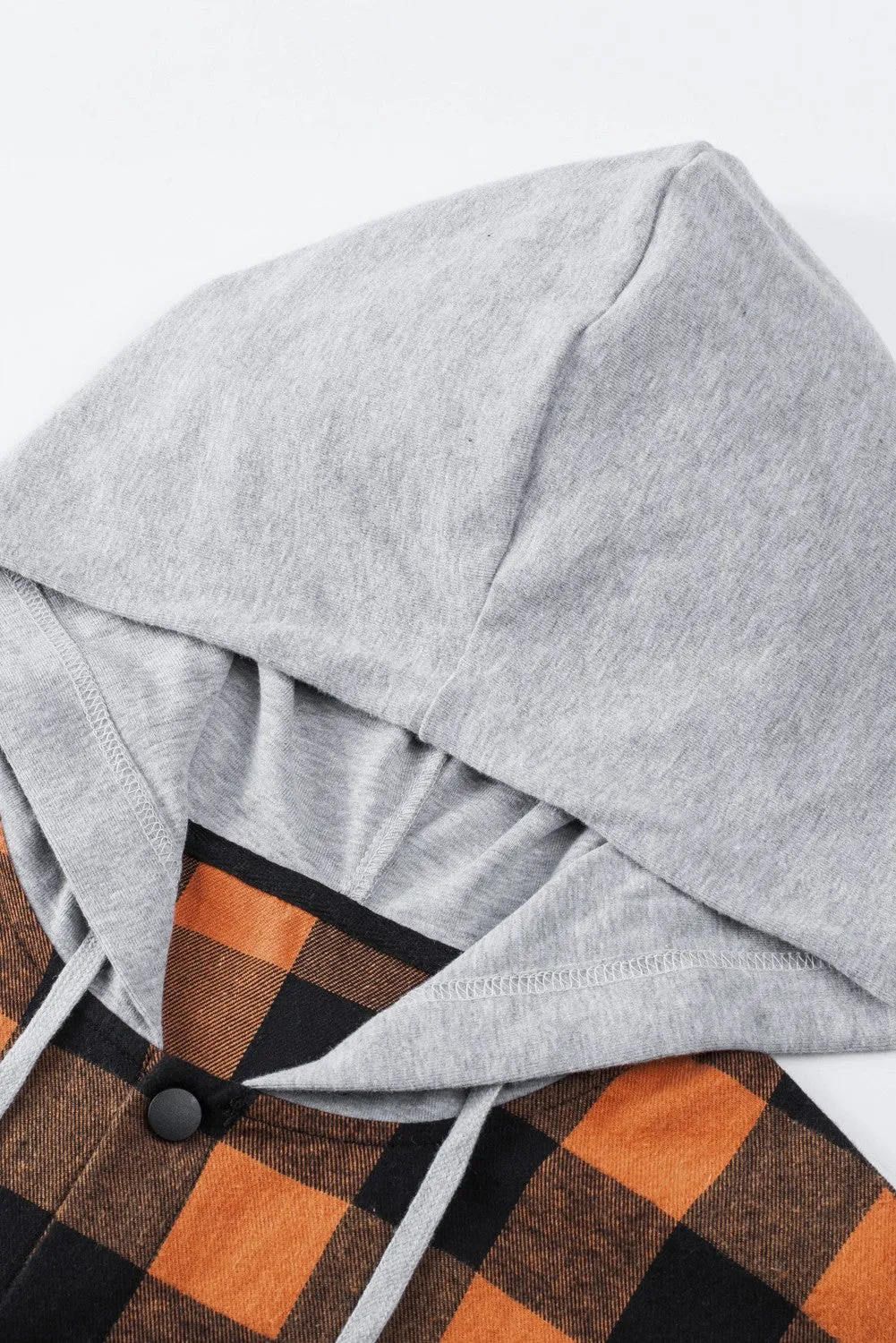 Mens Plaid Printed Drawstring Hooded Shacket