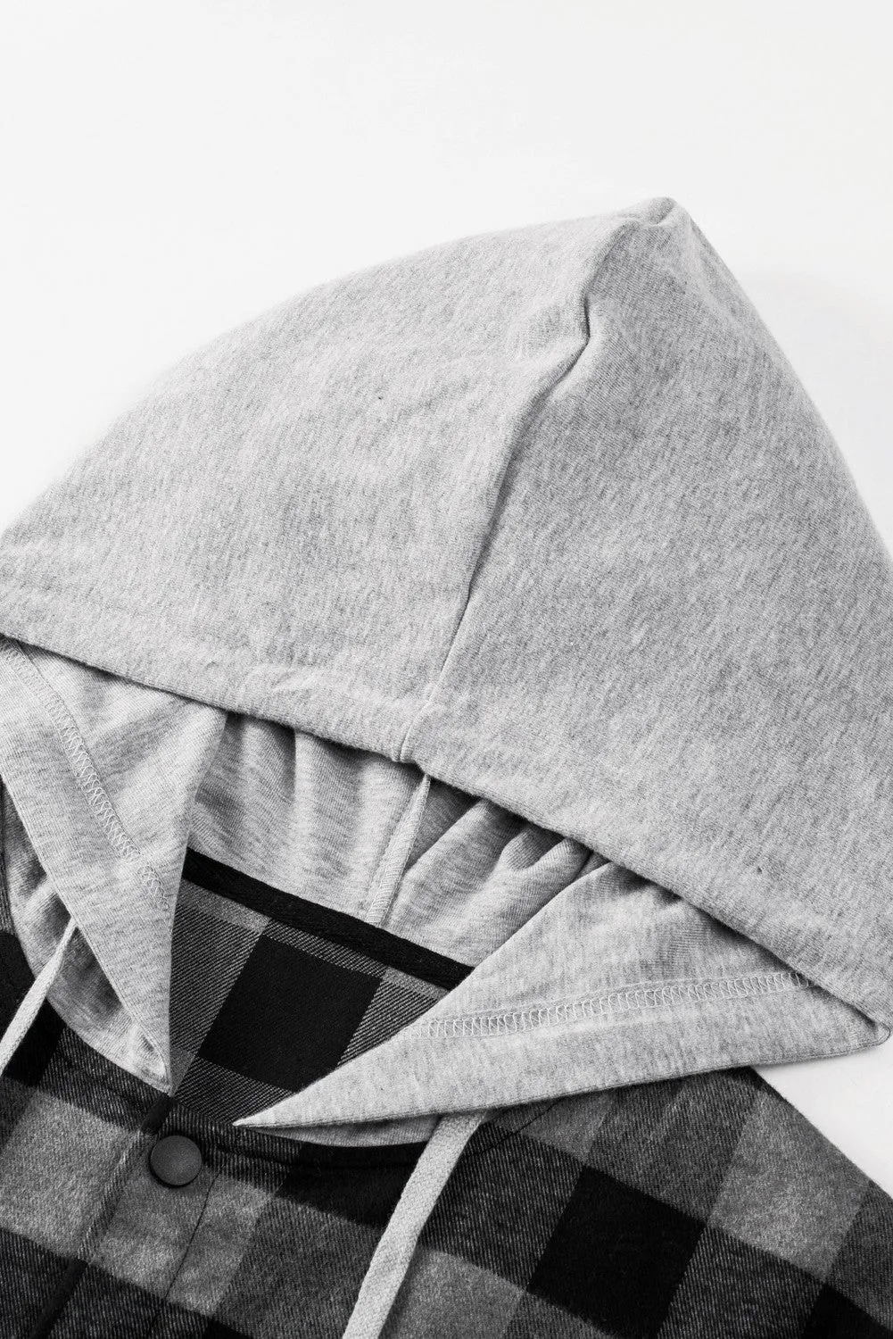 Mens Plaid Printed Drawstring Hooded Shacket
