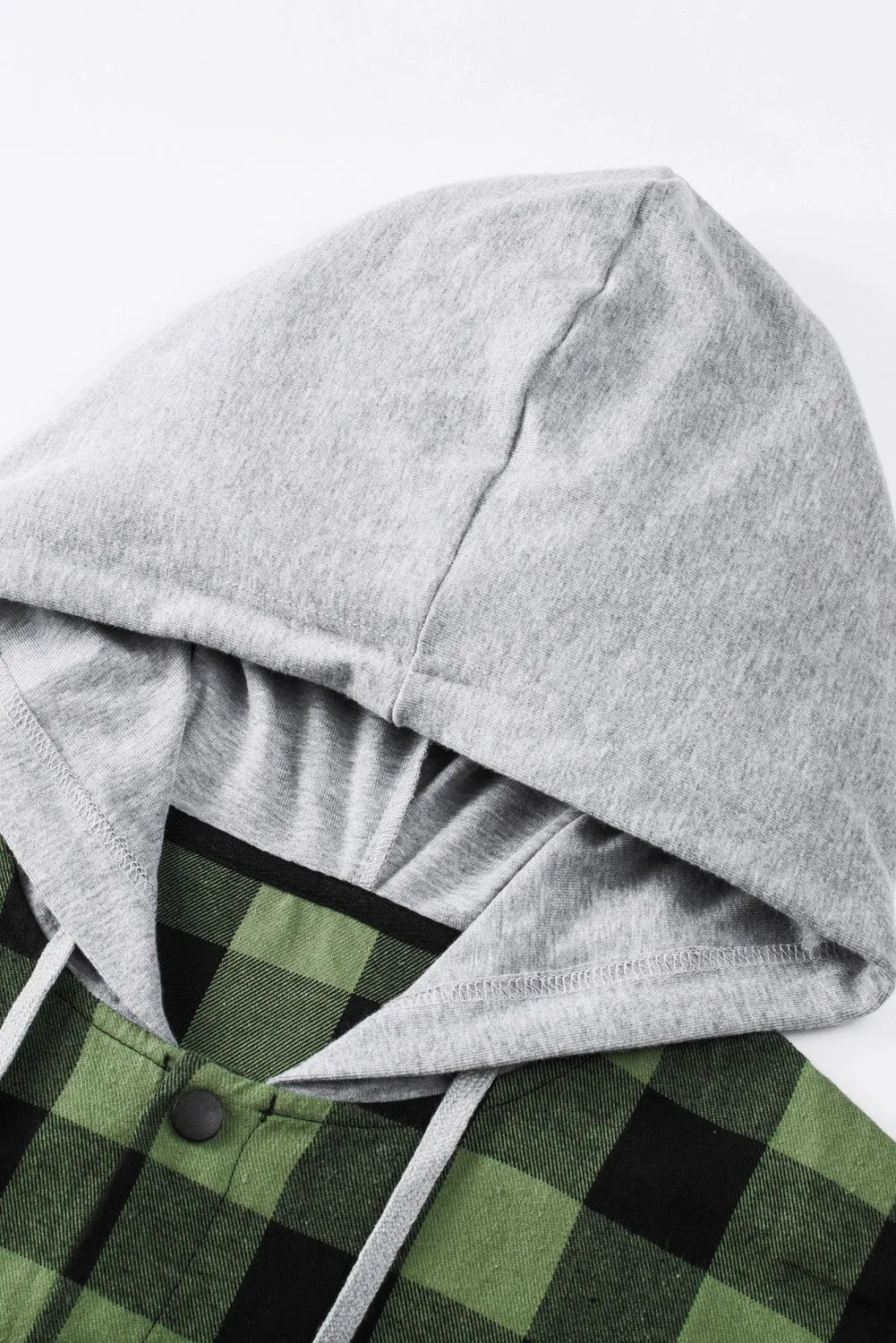 Mens Plaid Printed Drawstring Hooded Shacket