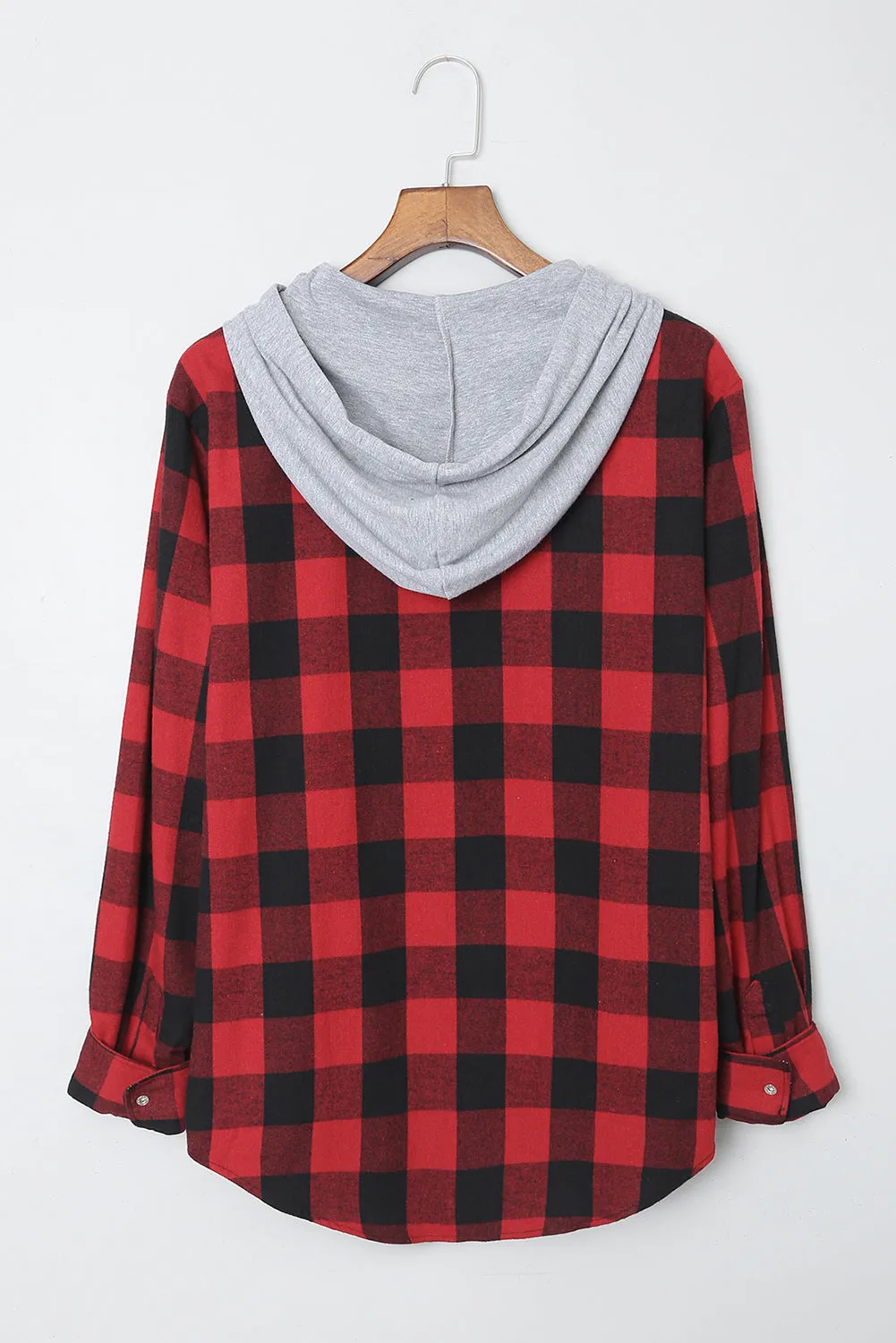 Mens Plaid Printed Drawstring Hooded Shacket