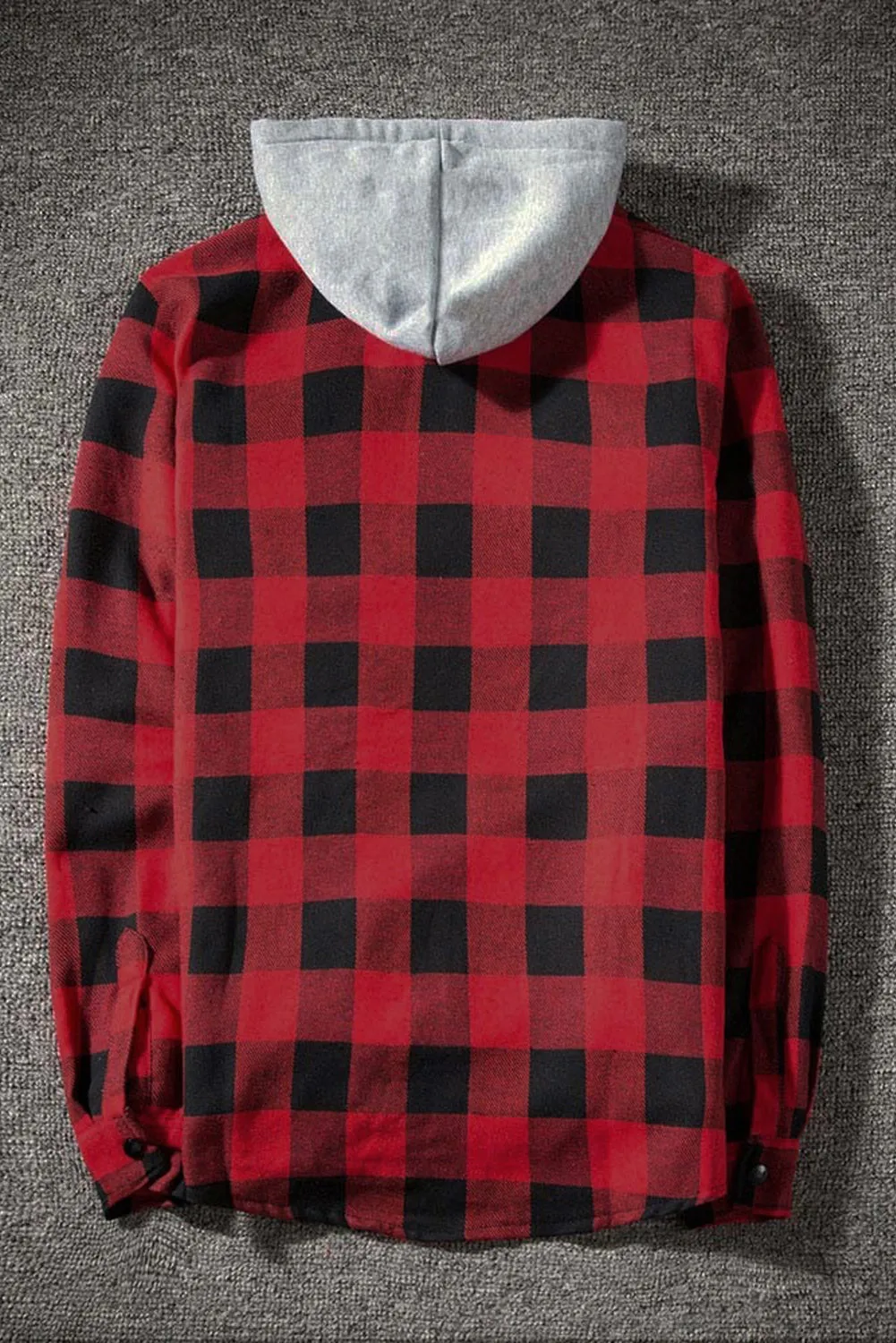 Mens Plaid Printed Drawstring Hooded Shacket